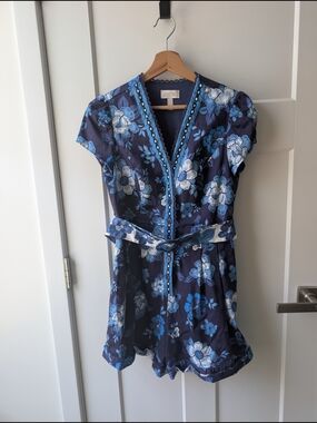 Floral V-Neck Blue Women’s Dress